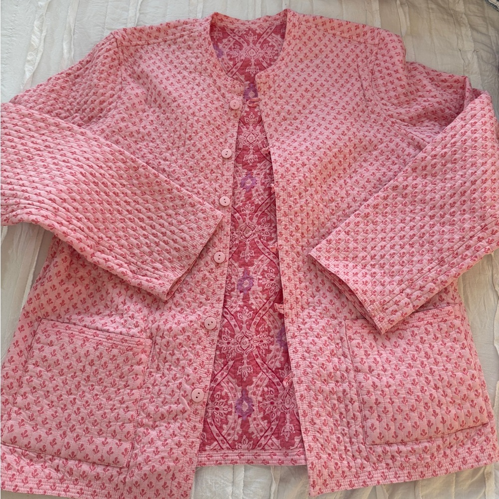 Chic Pink Patterned Women's Teddy Jacket